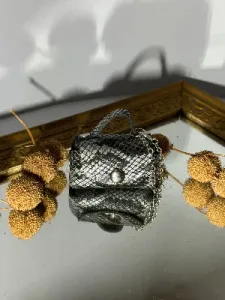 Gogo Charm Çanta Aksesuarı Mini Çanta Hakiki Deri Gri - Siyah