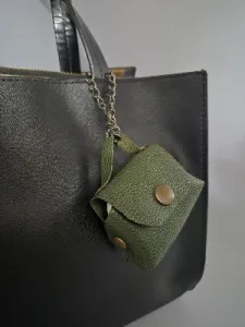 Gogo Charm Çanta Aksesuarı Mini Çanta Hakiki Deri Koyu Yeşil