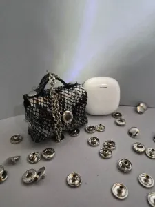 Gogo Charm Çanta Aksesuarı Mini Çanta Hakiki Deri Yılan Gri - Siyah