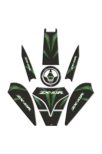 Gogo ZX10RSET002 Kawasaki Zx10R Uyumlu Siyah Yeşil Tank Pad Set