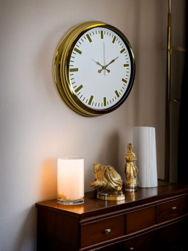 Gold &amp; White Lüks Tasarım 40 Cm Gold Metal Duvar Saati