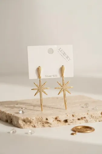 Gold Renk Kutup Yıldızı Model Zirkon Taşlı Kadın Küpe TJ-BKP12112