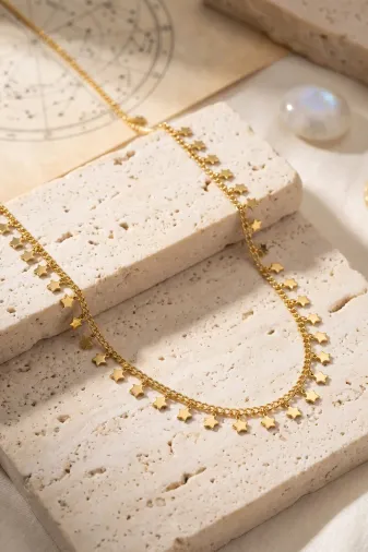 Gold Renk Yıldız Pul Model 60 cm Kadın Kolye TJ-BKO11211