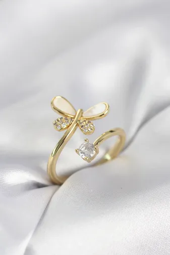 Gold Renk Yusufçuk Model Zirkon Taşlı Kadın Yüzük TJ-BYK4044