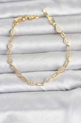 Gold Renk Zirkon Taşlı Ataç Zincir Model Kadın Bileklik