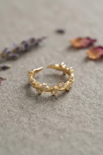 Gold Renk Zirkon Taşlı Sarmaşık Model Kadın Yüzük TJ-BYK4244