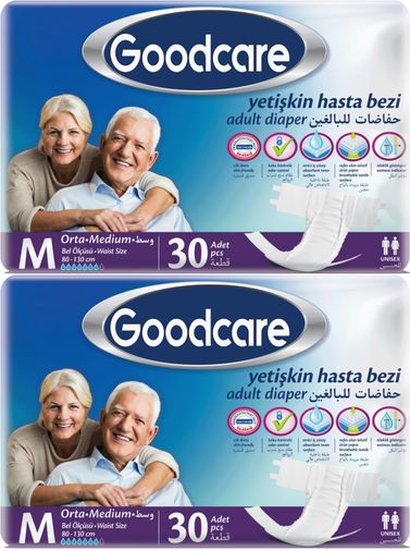 Goodcare Yetişkin Bezi Bel Bantlı Tekstil Yüzey M Medium - Orta 60 Adet (2PK*30)
