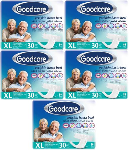 Goodcare Yetişkin Bezi Bel Bantlı Tekstil Yüzey XL Extra Large- Ekstra Büyük 150 Adet (5PK*30)
