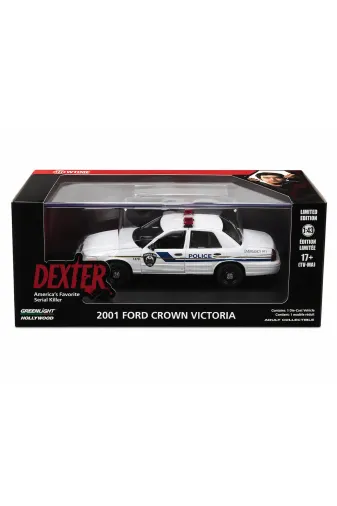 Greenlight Collectibles dexter-02 Greenlight Dexter 2001 Ford Crown Victoria Polis Aracı Mavi Şeritli 1:43 Diecast Koleksiyon Modeli