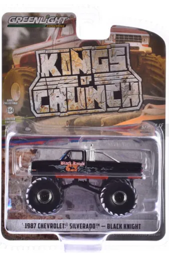 Greenlight Collectibles silverado-01 1:64 Kings Of Crunch 1987 Chevrolet Silverado Black Knight Limitli Üretim