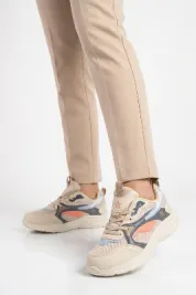 Gri Turuncu Fileli Bağcıklı Unisex Spor Ayakkabı