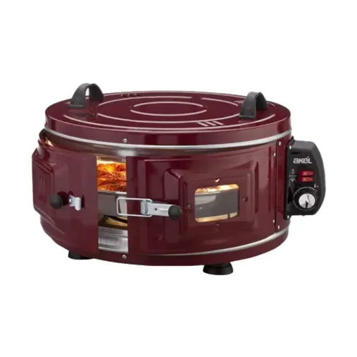 GROSS YUVARLAK DAVUL FIRIN STANDART AYARLANABİLİR TERMOSTAT = 50°C-320°C 1300W - 53CM ALÜMİNYUM TEPSİ ÖN GÖZETLEME CAMI  AF-008B (4745)