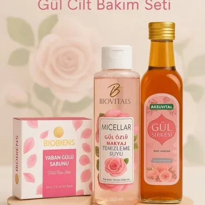 Gül Cilt Bakım Seti (Gül Sirkesi & Yaban Gülü Sabunu & Gül Özlü Makyaj Temizleme Suyu)