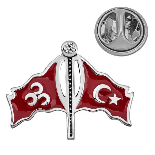 Gumush T8574 Gümüş Üç Hilal Türk Bayrağı Rozet