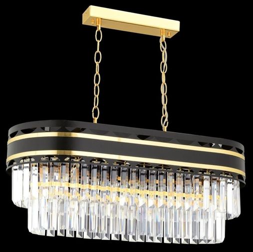 Gunkes 1017-70X30 -Kristal Cam Taşlı 70X30 Cm Siyah Yaldız 6'lı Yemek Masası Üstü Lüks Avize