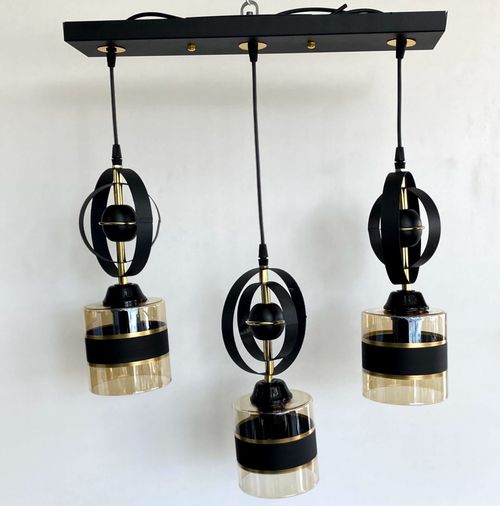 Gunkes 738- 738/ 3'lü Sıralı Siyah Gold Sarkıt Modern Salon Avize