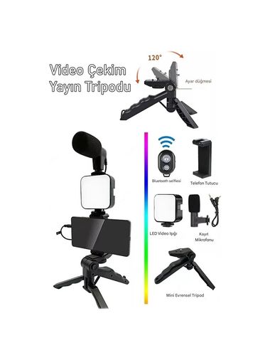 Gunkes AY49AY49 Bluetooth Kumandalı Tripod Telefon Tutuculu Mikrafonlu Telefon, Kamera Ve Lamba Tripodu Ay49