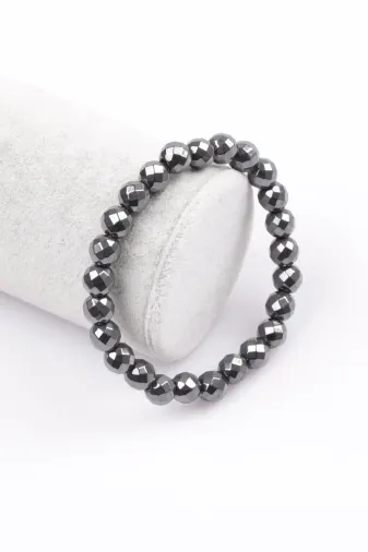 gurmender GRMDRCMP-CN-ALBBD-TK-BLKLK-BLK-0271 Hematit Doğal Taş Bileklik 8 Mm Fasetli Küre Kesim