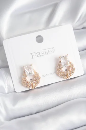 Hafk HFK-MMEYEB65c37d35d5f52a85bb062569 Mey İthalat® Pirinç Gold Renk Zirkon Taşlı Kadın Küpe