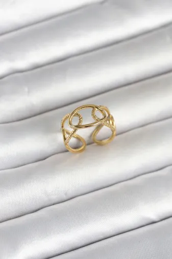 Hafk HFK-MMEYEB69de1b277cc298075a0065d2 Mey İthalat® 316L Çelik Gold Renk Zincir Model Kadın Yüzük