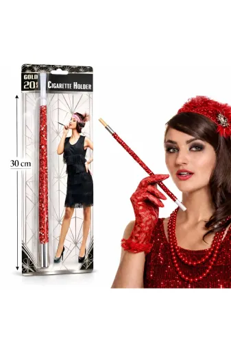Hafk HFK-MMEYSMRSMR-G061-K Mey İthalat® 30 Cm Kırmızı Payetli Sigara Tutacağı – 1920’Ler Gatsby Parti Aksesuarı