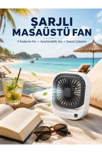 Hafk HFK-MMEYTDUCZZBWFN2VANTLATR-5 Mey İthalat® Şarjlı Masaüstü Fan 3 Kademeli Hız Ayarlı Güçlü Hava Akışı