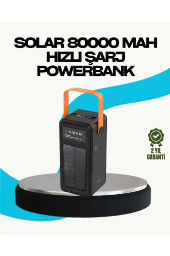 Hafk HFK-MMEYTDUCZZZ2080POWERBANK-1 Mey İthalat® 80000 Mah Güneş Enerjili Powerbank 4 Kablolu Type C Lightning Micro Usb