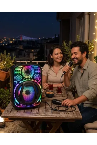 Hafk HFK-MMEYTDUCZZZLF3880HOPARLR-3 Mey İthalat® Taşınabilir Bluetooth Speaker Mikrofonlu Rgb Işıklı Karaoke Ses Sistemi