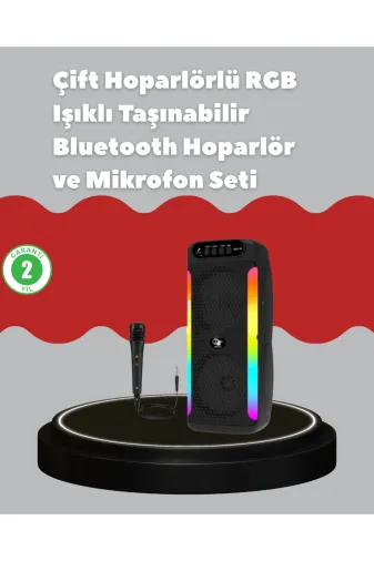 Hafk HFK-MMEYTDUCZZZPG4261-2 Mey İthalat® Çift 4 Inç Hoparlörlü Rgb Işıklı Bluetooth Ses Sistemi