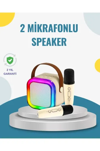 Hafk HFK-MMEYTDXUCZ2MKROFONLUSPEAKER Mey İthalat® Kablosuz Karaoke Hoparlör – Çift Mikrofon Ve Led Işıklı