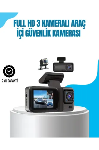 Hafk HFK-MMEYTDXUCZZZGENAILIARAKAMERA-5 Mey İthalat® 3 Kameralı Araç İçi Kayıt Cihazı 1080P Full Hd Gece Görüşlü Ve Wi-Fi Bağlantılı