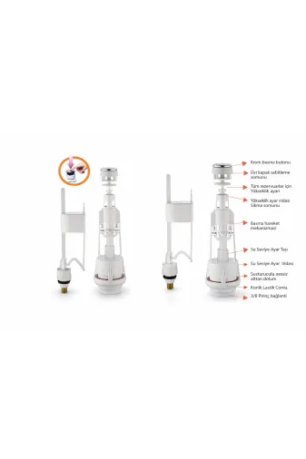 hakersan klo-3/8 Rezervuar İç Takımı Basmalı Klozet İç Takım