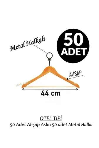 HANALYA 323235MR4 Otel Tipi Ahsap Aski (50 Adet Metal Halka+50 Adet Ahşap Aski)