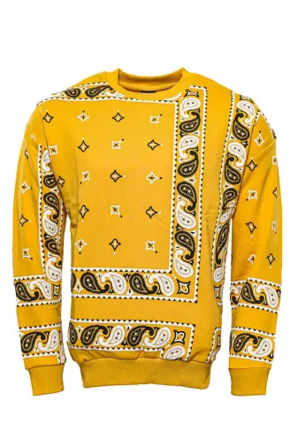Hardal Baskılı Desenli Bisiklet Yaka Sweatshirt - Wessi