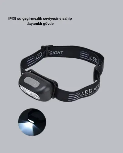 Hareket Sensörlü Şarjlı Led Kafa Feneri 60° Su Geçirmez