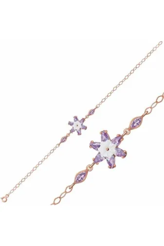 Harem Altın BR11001792 Gümüş Rose Lila Lotus Çiçeği Bileklik
