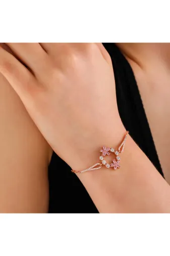 Harem Altın BR11004341 Gümüş Rose Pembe Çiçek Kadın Bileklik