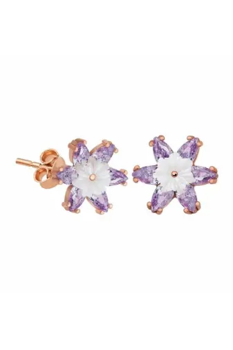 Harem Altın EA11001796 Gümüş Lila Lotus Çiçeği Küpe