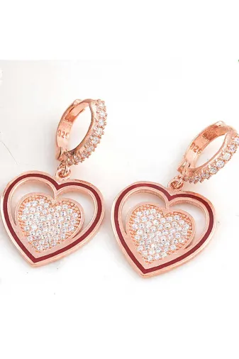 Harem Altın EA11004563 Gümüş Rose Sallantılı Kalp Kadın Küpe