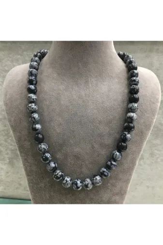 HAS İNCİ Gümüş Klipsli Doğal Snow Flake Obsıdıan Kolye Sfo4A