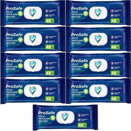 Hasta Vücut Temizleme Islak Mendil Havlu 48 Yaprak XL 9 Lu Set Plastik Kapak