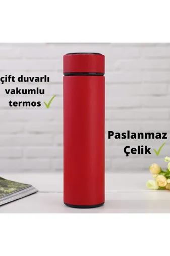 hediye trmskrmz Express Paslanmaz 450 Ml Dereceli Süzgeçli Paslanmaz Çelik Termos Kırmızı