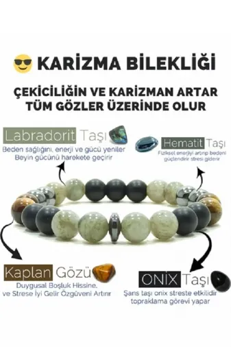 hediyecixx dogaltaş12e Karizma Bilekliği Labradorit Oniks Hematit Kaplangözü Doğal Taş Bileklik
