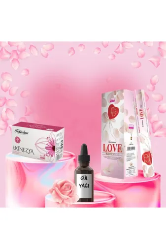 hekimhan bitkisel caresevgi Sevgi Seti Love Tütsü 20 Çubuk + Gül  Yağı 20 Ml + Ekinezya Çayı 20 Poşet