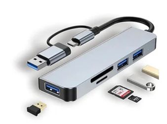 Hepu HP-B07 5-in-1 USB 3.0 HUB – USB-A &amp; Type-C Girişli + Kart Okuyuculu Alüminyum Çoklayıcı