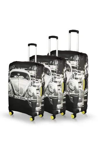 hızlıvaliz KILIFBEYAZ-CARSET My Saraciye Valiz Kılıfı Bavul Koruyucu 3Lü Set (Beyaz-Car)