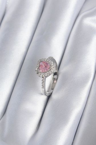 Hobibahçem MEYEB657af992b5fb68001c06a125-BLMY Mey İthalat Pirinç Gümüş Renk Pembe Zirkon Taş Kalp Charm Model Kadın Yüzük Çok Renkli