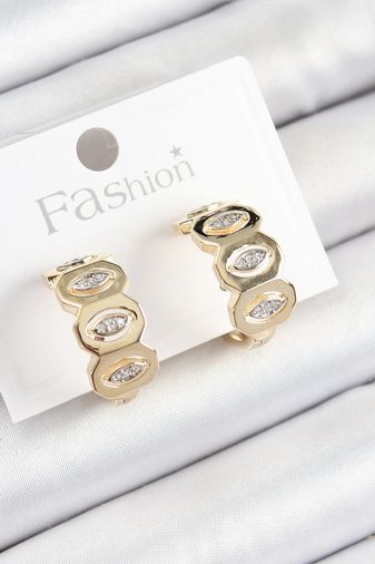 Hobibahçem MEYEB68595b7c06cb5b28610a9676-BLMY Mey İthalat Pirinç Zirkon Taşlı Damla Figürlü Halka Model Gold Renk Kadın Küpe Çok Renkli
