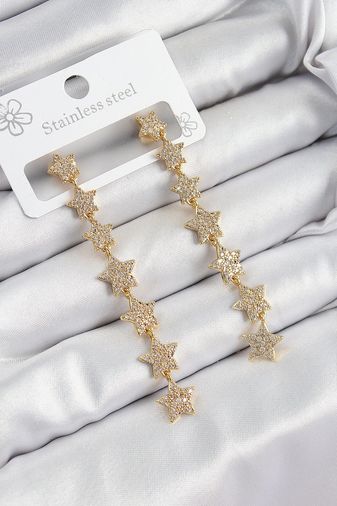 Hobibahçem MEYEB686cd45a33798799860ab37a-BLMY Mey İthalat Pirinç Zirkon Taşlı Sallantılı Yıldız Model Gold Renk Kadın Küpe Çok Renkli