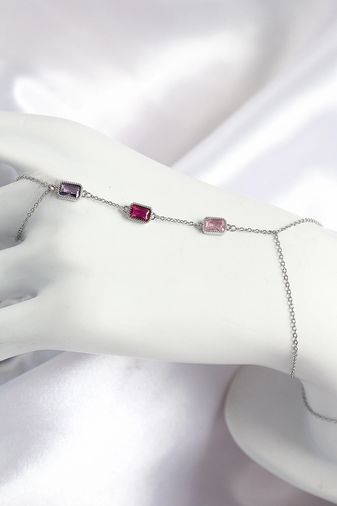 Hobibahçem MEYEB6880d14cb052676b4001534a-BLMY Mey İthalat Pirinç Renkli Zirkon Taşlı Dikdörtgen Model Gümüş Renk Kadın Şahmeran Çok Renkli